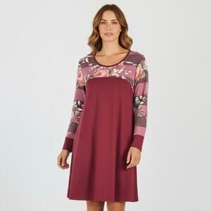 Lime N Chili Floral Colorblock Tunic Top Women's Medium Long Sleeve Burgundy